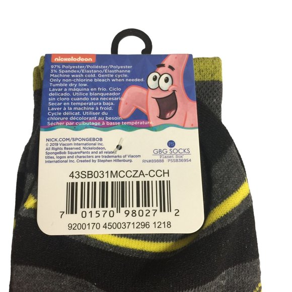 Spongebob Squarepants Men's Crew Socks Size 6-12 Nickelodeon Gray Yellow - Picture 3 of 3
